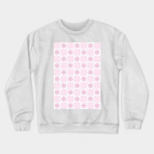 Retro Pink Checkered Floral Pattern Crewneck Sweatshirt